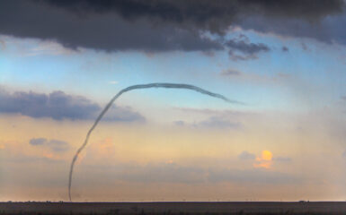 A roping out tornado near Wakita, OK on September 17, 2011. The tornado is not fully condensed anymore, but still doing damage as it stretches on the ground.