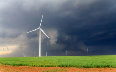 Wall Cloud behind windmills