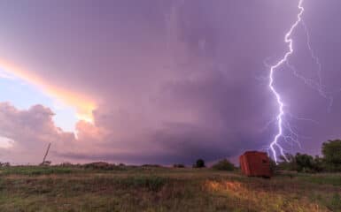 Bright cloud to ground lightning strike out of a supercell near Turkey, TX