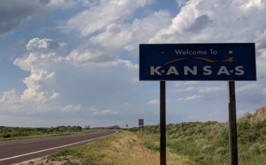 Welcome to Kansas sign with a developing LP Supercell