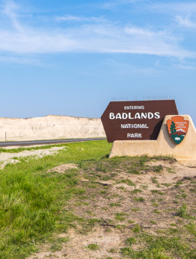 The Entering Badlands National Park sign on SD44